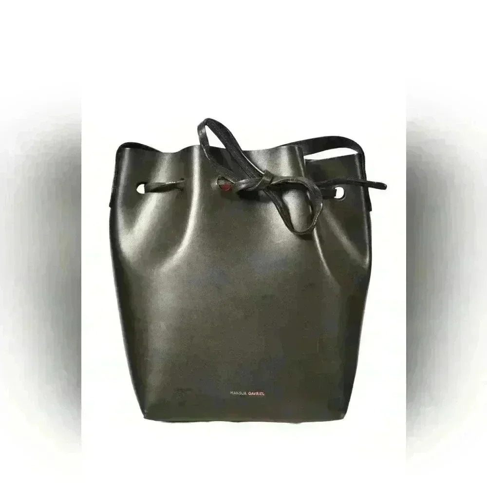 MANSUR GAVRIEL Black Smooth Calfskin Leather Large Bucket Bag Red Interior Italy